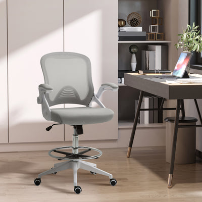 Fauteuil de bureau chaise de bureau assise debout hauteur réglable repose-pieds gris et blanc