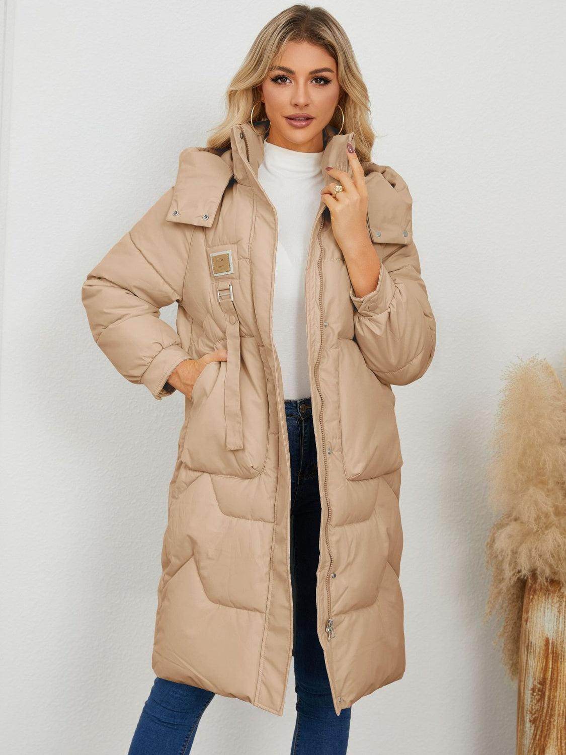 Long Sleeve Longline Hooded Winter Coat for Women