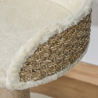 Arbre à chat arbre à grimper grattoir design jeu pompon suspendu + plateforme peluche 40 x 40 x 49 cm sisal beige
