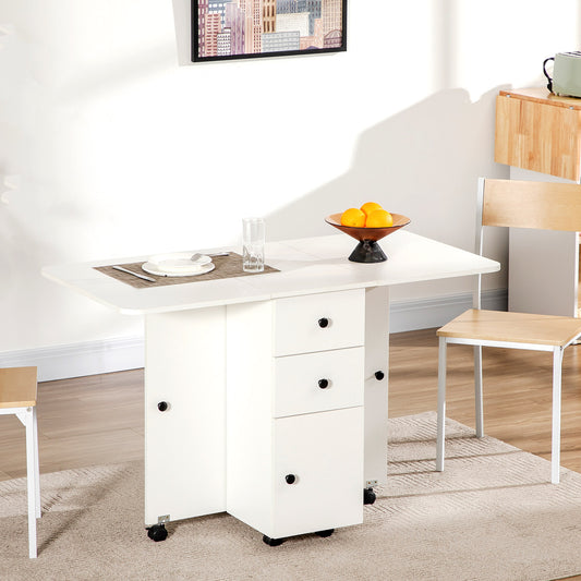 Table de cuisine pliable table à manger pliante 2 plateaux rabattables avec 2 tiroirs 1 placard blanc