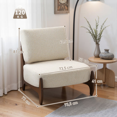 Fauteuil salon en chenille, fauteuil chambre confortable, coussin épais, assise rembourrée, 72 x 73,5 x 81 cm, crème