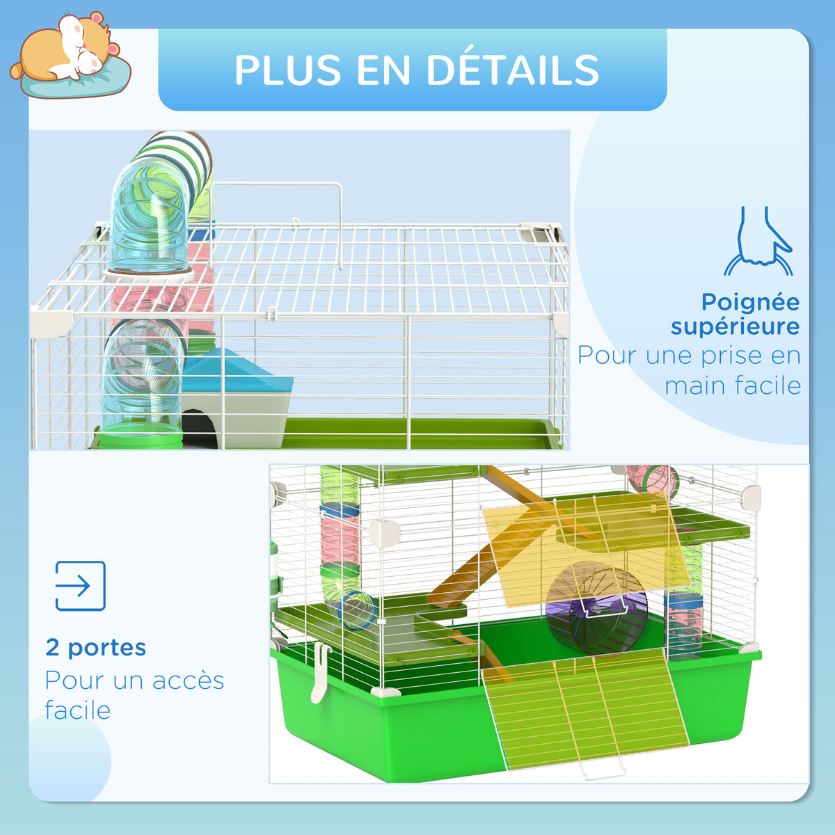 Grande cage pour hamsters cage pour rongeur 5 niveaux avec tunnels abreuvoir roue maisonnette échelles