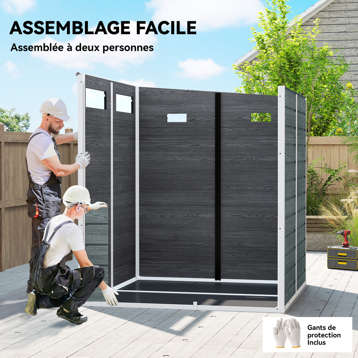 Abri de Jardin Cabanon de Stockage Plancher Structure Aluminium 3 Fenêtres 2 Aérations 182x182x183cm Gris Effet Bois