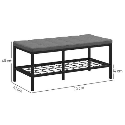 Banc à chaussures avec coussin rembourré et étagère de rangement, banc d'entrée pour couloir, chambre, 90x41x40cm, gris