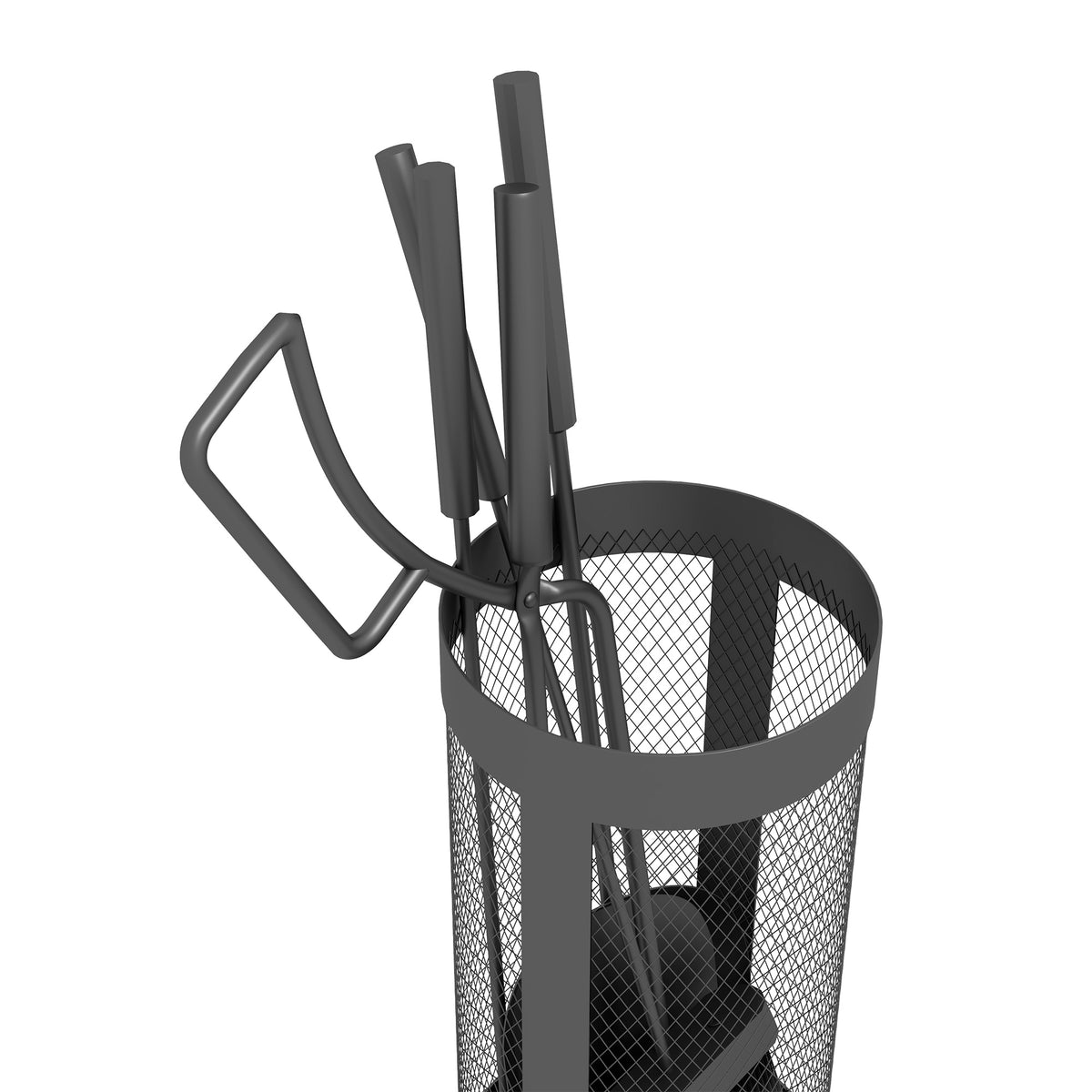 Ensemble serviteur de cheminée, serviteur de cheminée à 5 pièces, balai pelle pince tisonnier et seau, métal, noir Aosom