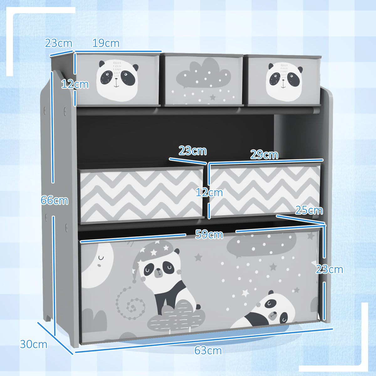 Meuble rangement enfant rangement jouet enfant 6 boîtes amovibles en tissu non tissé 63 x 30 x 66 cm gris