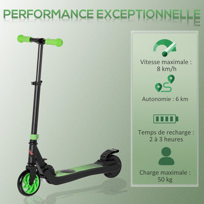 Trottinette électrique enfants 6 ans + pliable scooter électrique vitesse 8 km/h 71x36,5x75-80cm, aluminium, acier, vert