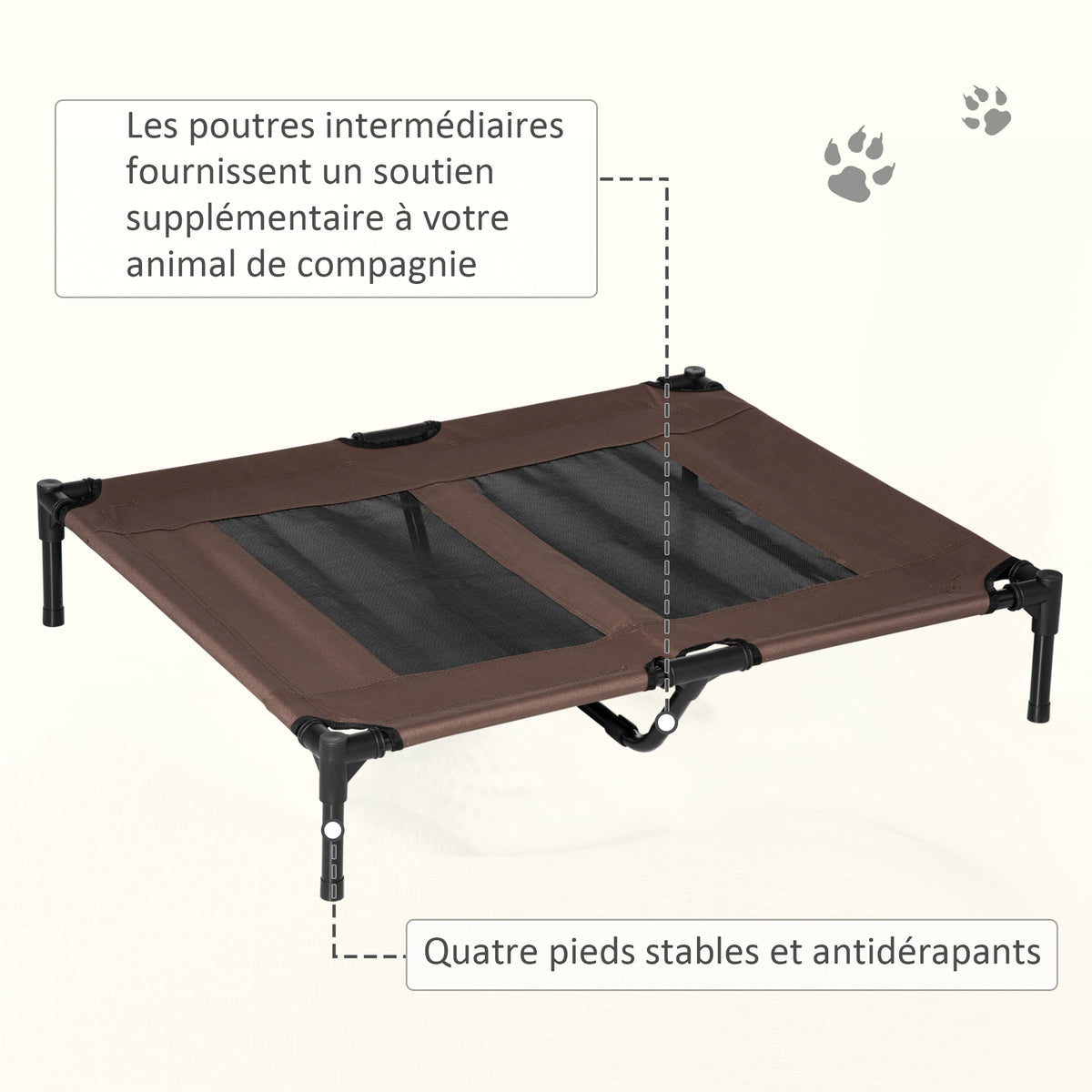 Lit sur pieds lit pour chien chat lit de camp lit surélevé animaux grand confort tissu Oxford textilène micro-perforé métal 92L x 76l x 18H cm café