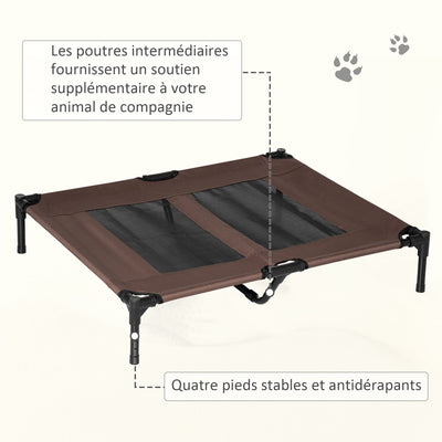 Lit sur pieds lit pour chien chat lit de camp lit surélevé animaux grand confort tissu Oxford textilène micro-perforé métal 92L x 76l x 18H cm café