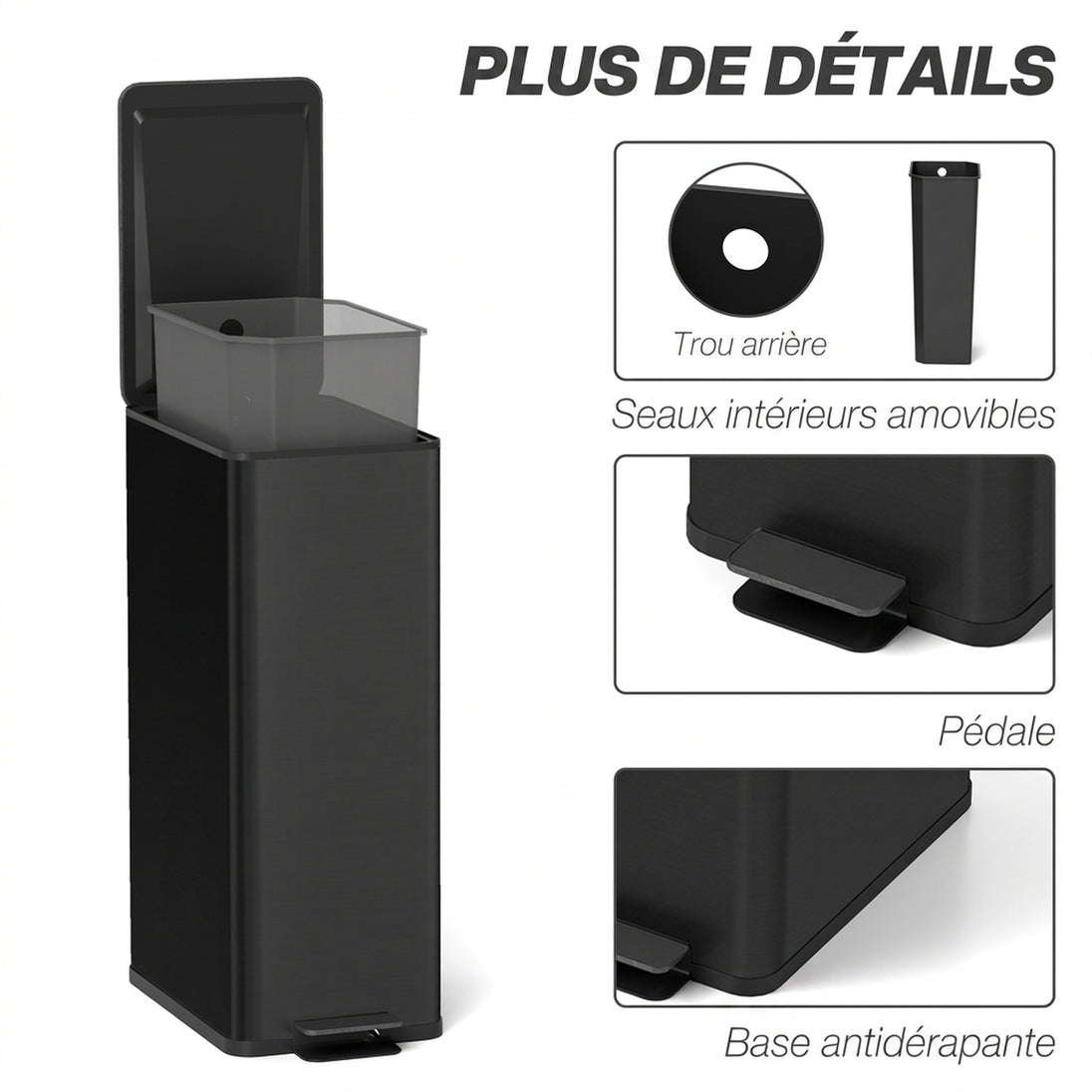 Poubelle de Cuisine 20L en Acier Inoxydable, Couvercle à Fermeture Douce, Compacte avec Seau Intérieur Amovible, Noir Aosom