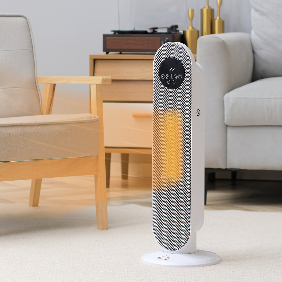 Chauffage d'appoint Radiateur soufflant Radiateur céramique oscillant 15-40°C avec Télécommande 1300/2000W, 21 x 21 x 63,5 cm Aosom