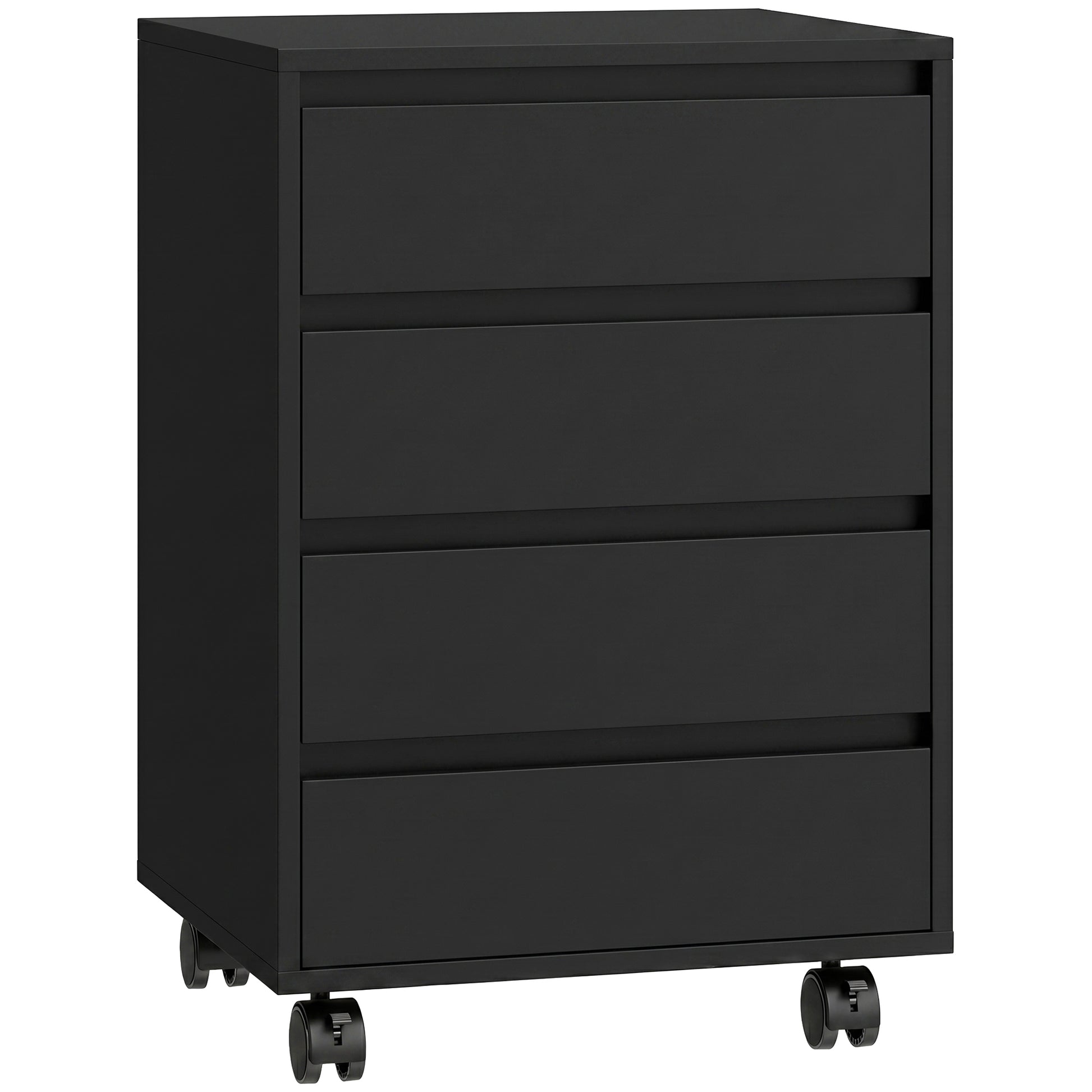 Caisson de bureau rangement bureau sur roulettes 4 tiroirs coulissants en bois aspect bois noir