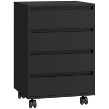 Caisson de bureau rangement bureau sur roulettes 4 tiroirs coulissants en bois aspect bois noir