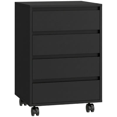 Caisson de bureau rangement bureau sur roulettes 4 tiroirs coulissants en bois aspect bois noir