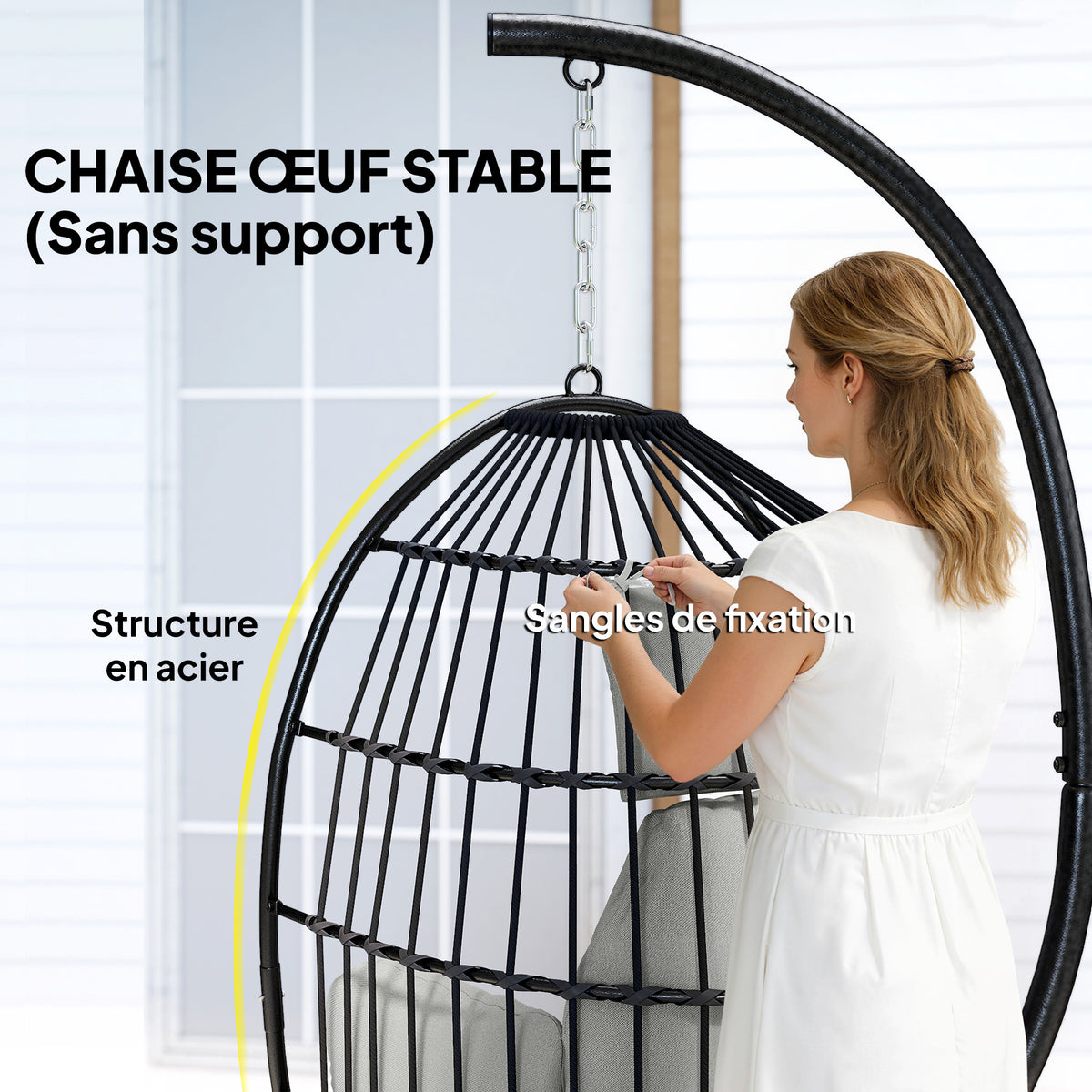 Fauteuil suspendu, fauteuil œuf suspendu, panier pliable, coussins rembourrés, porte-gobelet, oreiller, gris foncé