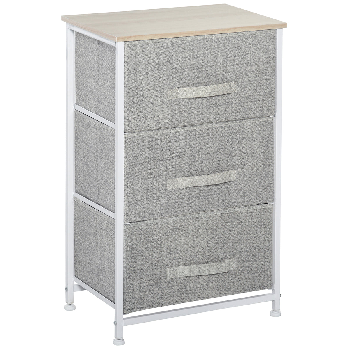 Meuble de rangement chiffonnier moderne 3 tiroirs en tissu, cadre en acier et MDF, 45 x 30 x 71 cm, gris