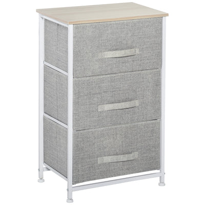 Meuble de rangement chiffonnier moderne 3 tiroirs en tissu, cadre en acier et MDF, 45 x 30 x 71 cm, gris