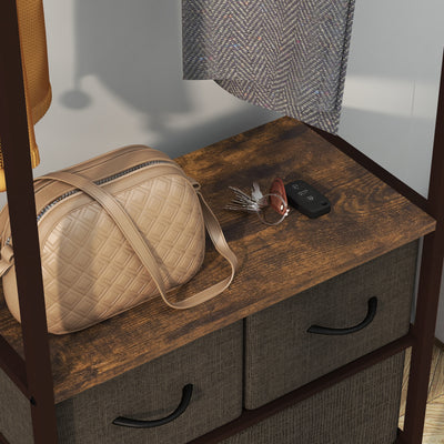 Portant à vêtements avec 3 tiroirs en tissu, étagères de rangement et tringle de suspension, 58,5 x 30 x 178 cm, marron