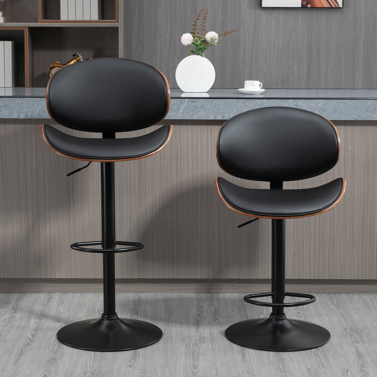 Lot de 2 chaises de bar tabouret hauteur réglable revêtement synthétique 53 x 52 x 92-112 cm noir