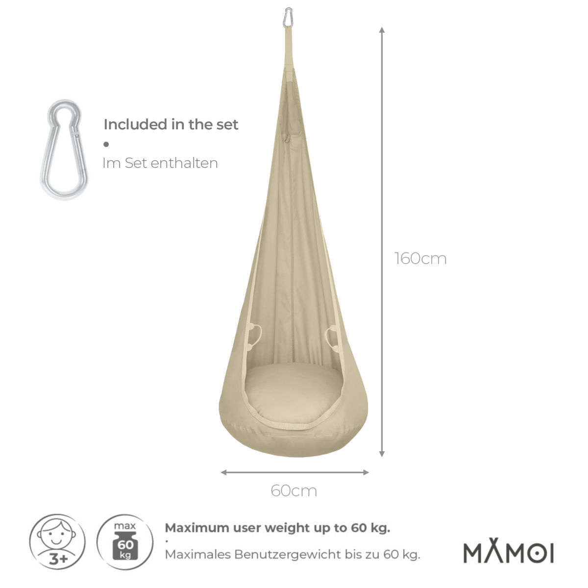 MAMOI® bozzolo sospeso, altalena terapeutica, altalena sensoriale, altalena in tessuto da interno, seduta sospesa, amaca a bozzolo