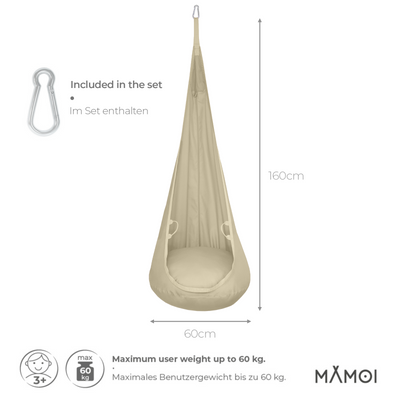 MAMOI® bozzolo sospeso, altalena terapeutica, altalena sensoriale, altalena in tessuto da interno, seduta sospesa, amaca a bozzolo