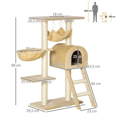 Arbre à chat griffoir arbre à grimper stable à plusieurs niveaux centre d'activités hauteur 98 cm beige