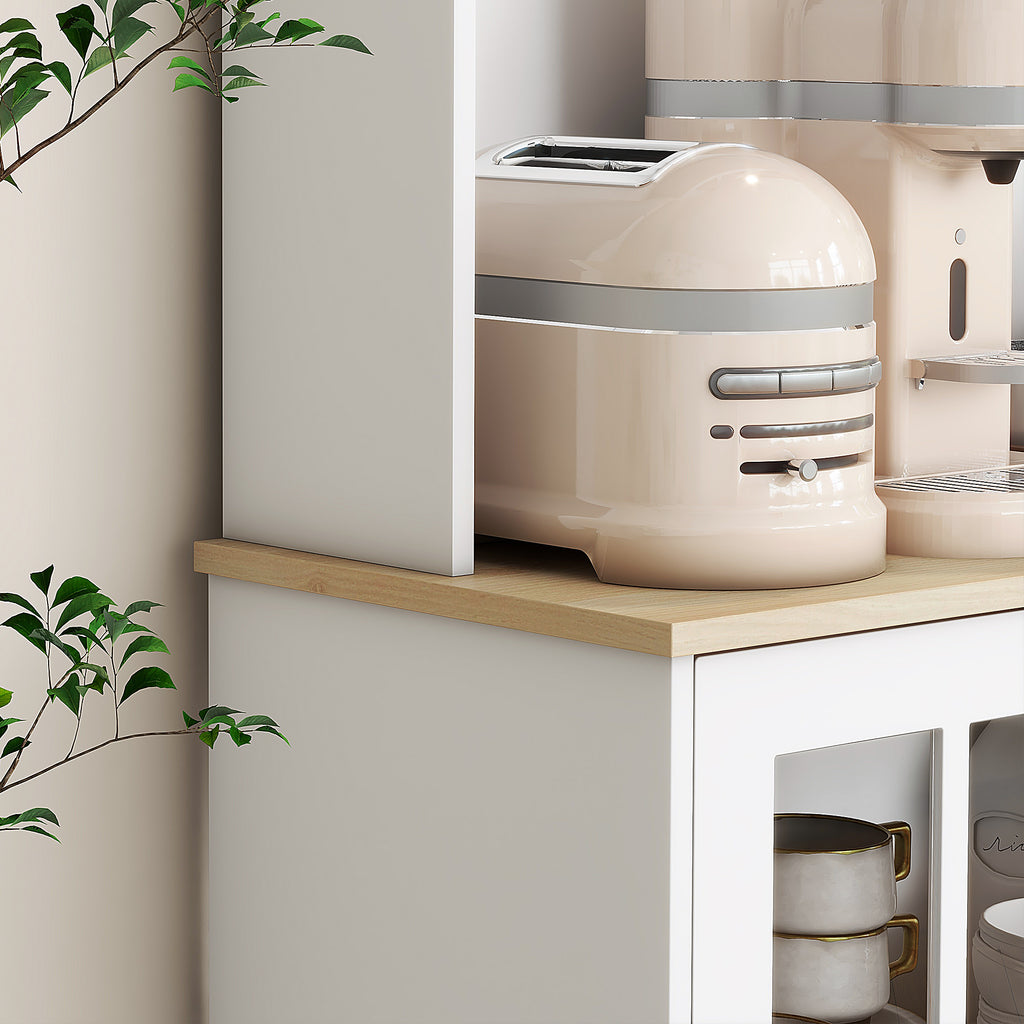 Buffet cuisine, meuble cuisine rangement haut, meuble de rangement avec plan de travail, 3 portes vitrées, 2