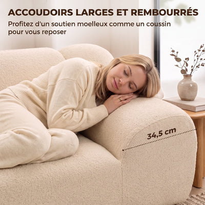 Canapé 2 Places en Chenille, Canapé de Salon 174cm, Assise et Accoudoirs Larges Rembourrés, Entièrement Compressé, Beige
