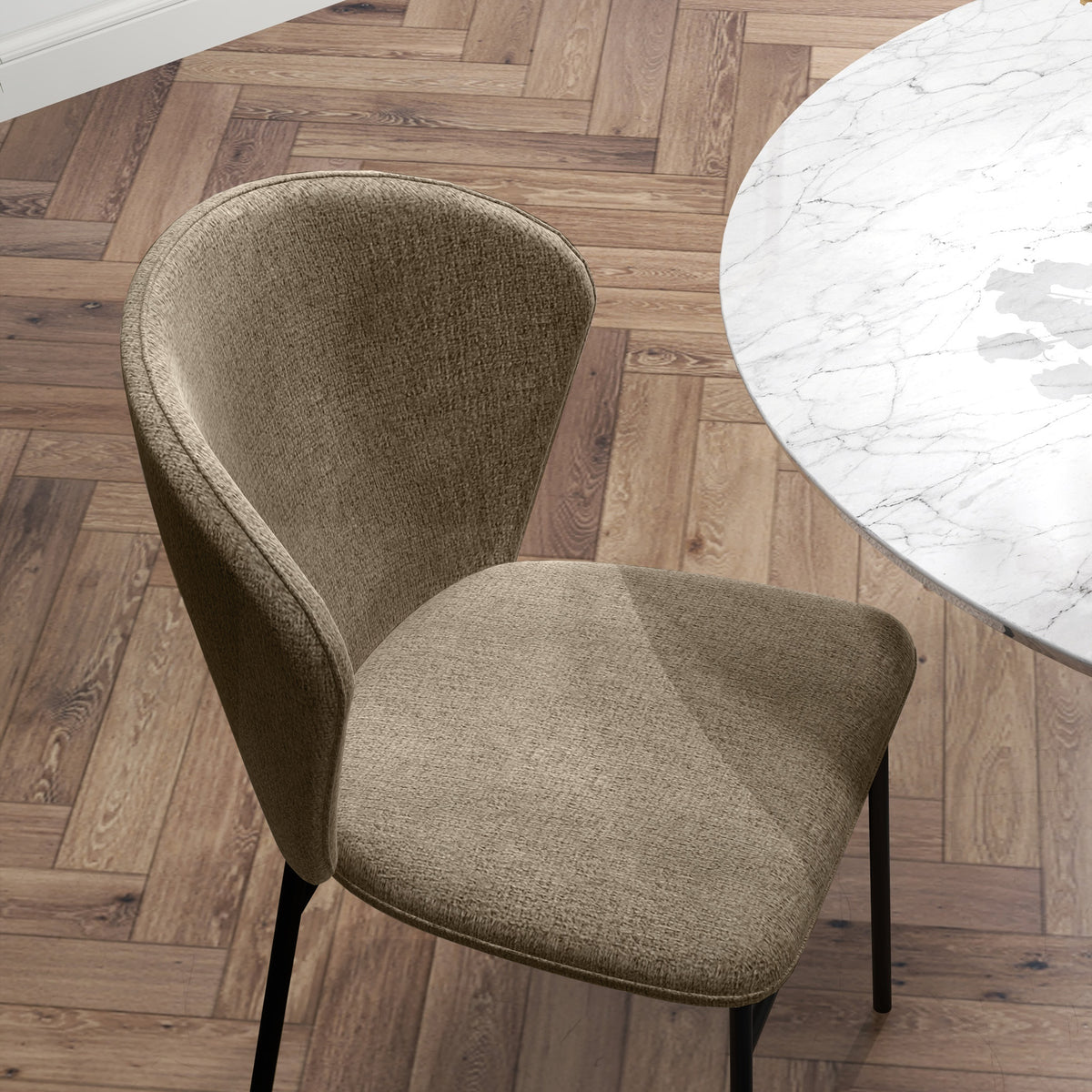 Lot de 2 chaises de salle à manger assise rembourrée en tissu aspect lin pieds en acier stable design moderne marron clair
