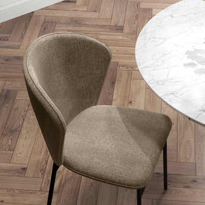Lot de 2 chaises de salle à manger assise rembourrée en tissu aspect lin pieds en acier stable design moderne marron clair