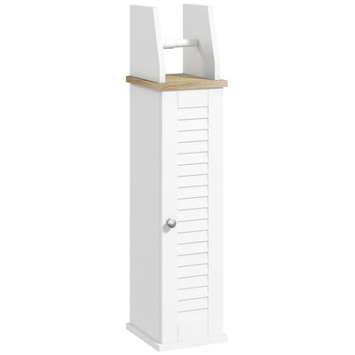 Meuble de salle de bain support papier toilette avec placard et étagère réglable 18 x 20 x 80 cm blanc