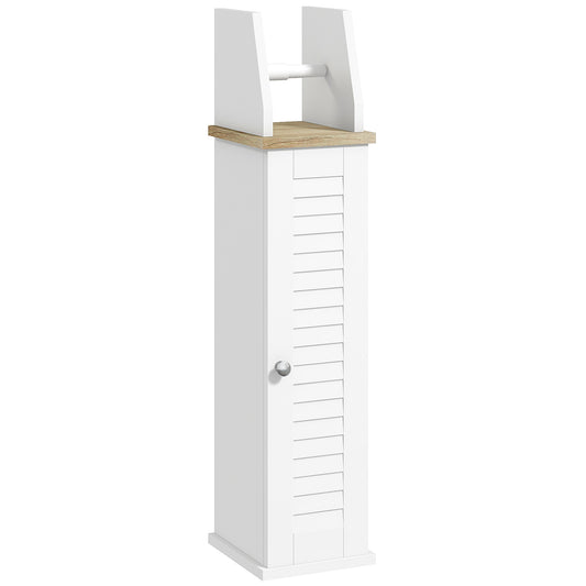 Meuble de salle de bain support papier toilette avec placard et étagère réglable 18 x 20 x 80 cm blanc
