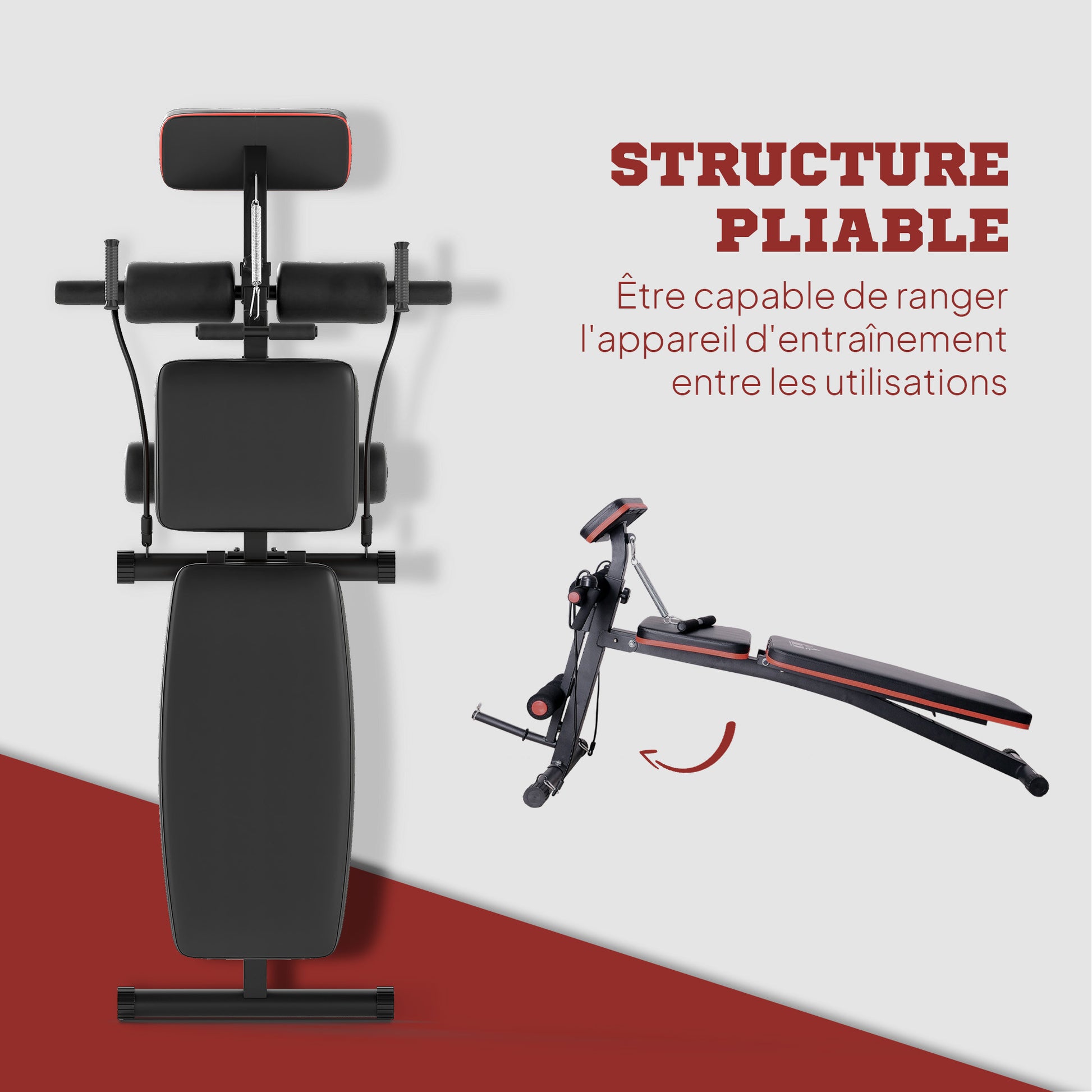 Banc de musculation pliable inclinable, banc réglable pour le développé couché, le curl biceps, la musculation du dos et des abdominaux, avec extenseur des jambes, acier, noir rouge