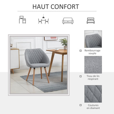 Lot de 2 Chaises de Salle à Manger Design scandinave - Pieds effilés Bois hêtre - Assise Dossier accoudoirs