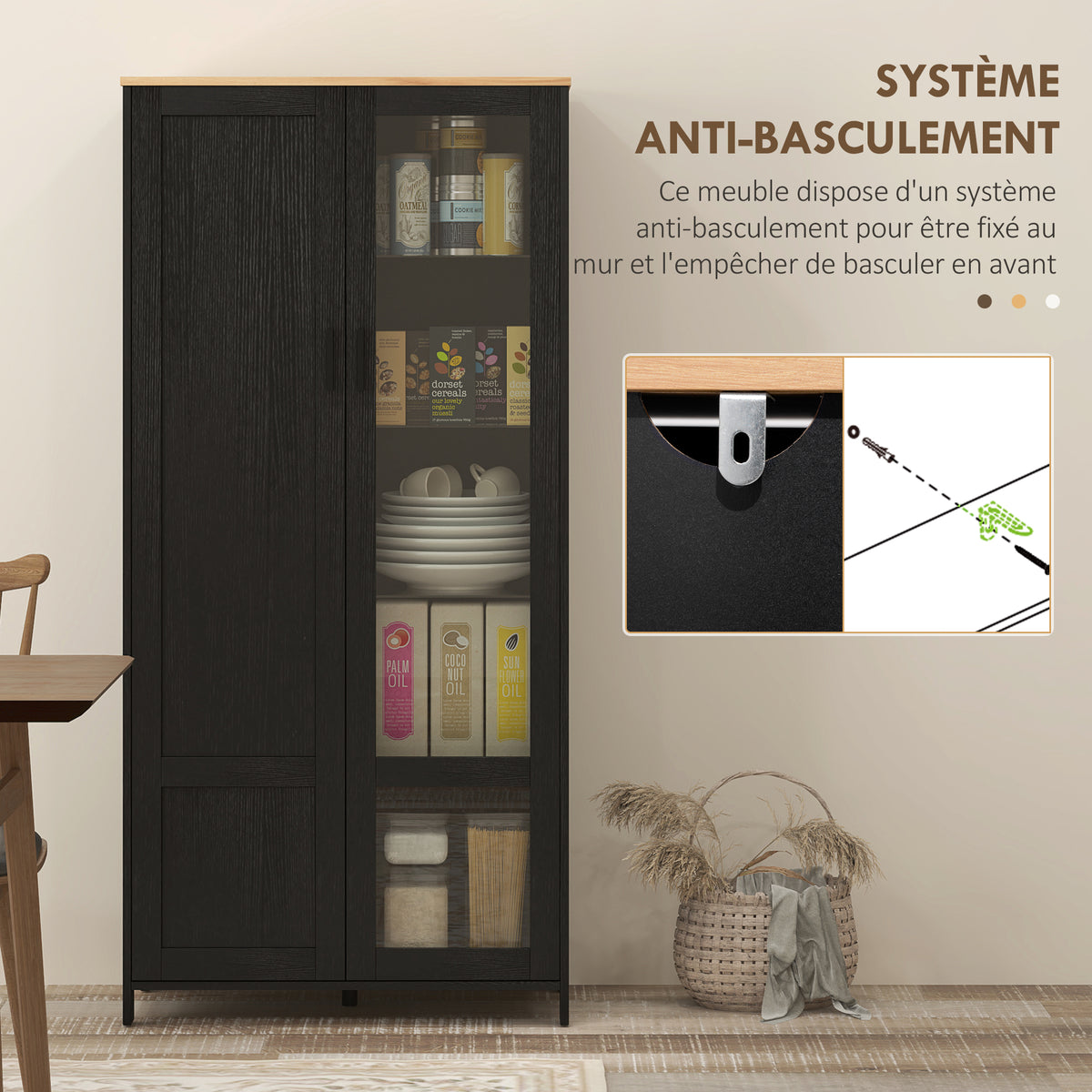 Buffet de cuisine armoire de cuisine meuble vitrine avec étagères réglables et 9 compartiments 76 x 36 x 160 cm noir