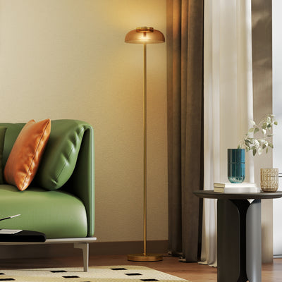 Lampadaire sur pied de salon, lampe salon LED avec lumière chaude 3000 K et interrupteur à pied, Ø25x134cm, ton laiton