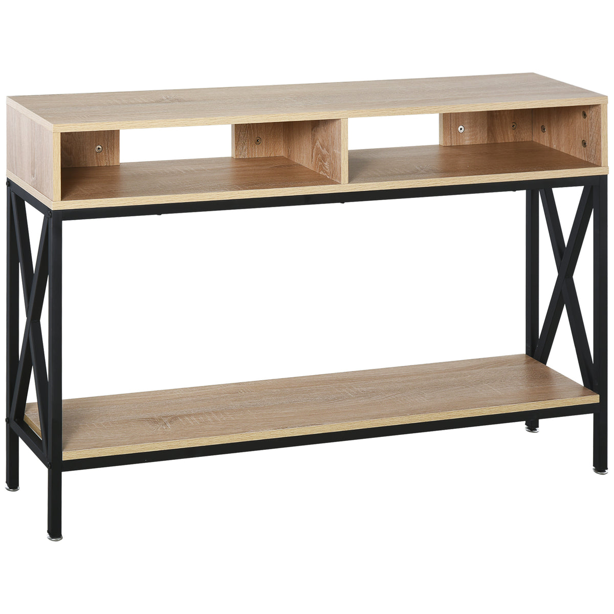 Table Console Table d'Entrée Industriel Multi-rangements 120 x 23,5 x 75 cm Bois Chêne