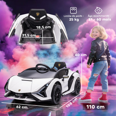 Voiture électrique Enfants de Sport Véhicule électrique Lamborghini Sian 12 V - V. Max. 5 Km/h avec Télécommande 2,4G Effets sonores + Lumineux Blanc