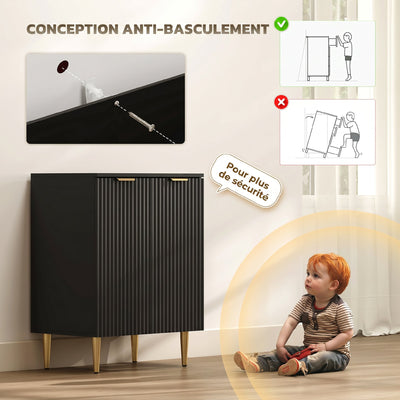 Buffet Cuisine, Meuble de Rangement avec 2 Portes, Étagère Réglable, Pieds Métalliques Surélevés, 60 x 40 x 80 cm, Noir