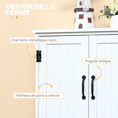 Buffet de cuisine armoire de cuisine contemporaine multi-rangements 2 placards 3 étagères 60 x 30 x 123 cm blanc