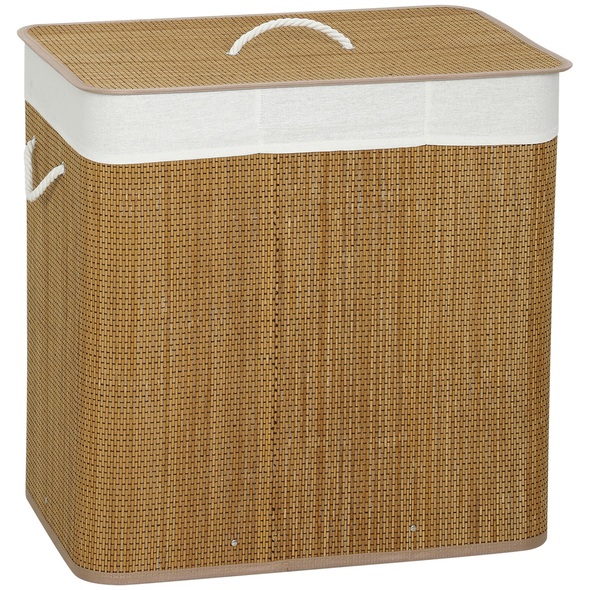 Panier à linge à trois compartiments avec couvercle, panier à linge en bambou 144 L avec poignées en corde