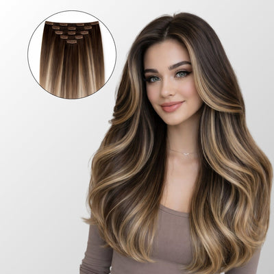 Caramel Blonde Balayage (1A/1A+3Q+9C) Classic Clip-In Hair Extensions (120g-140g)