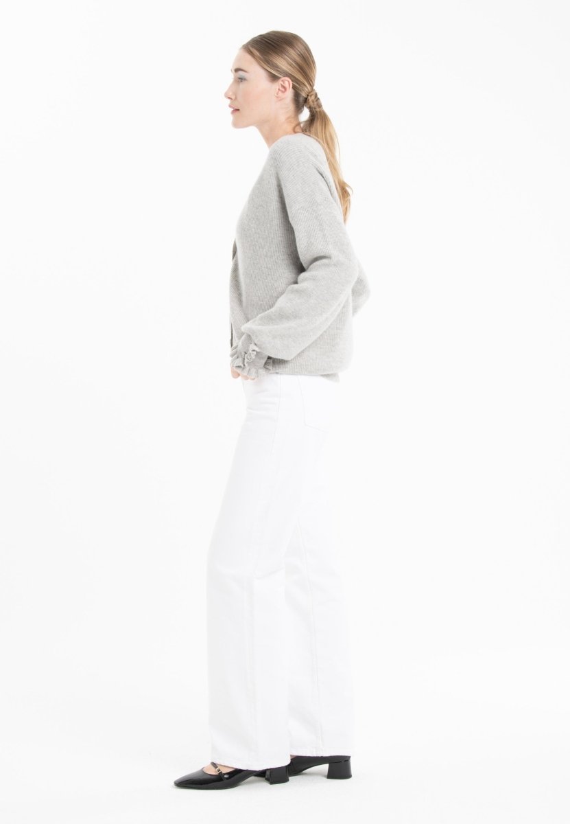 Cardigan col V femme en cachemire & laine gris- KELLY 28