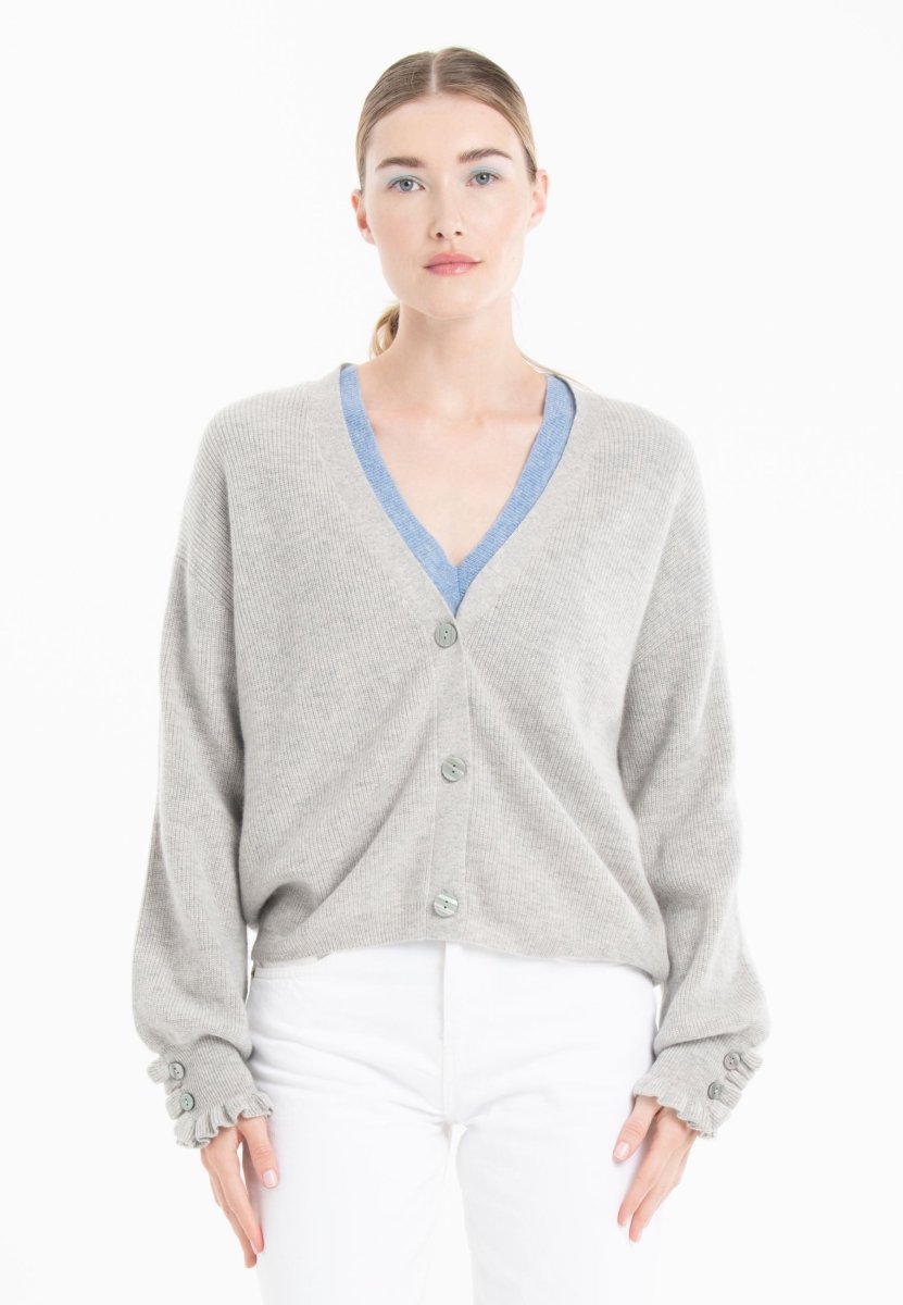 Cardigan col V femme en cachemire & laine gris- KELLY 28