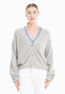 Cardigan col V femme en cachemire & laine gris- KELLY 28