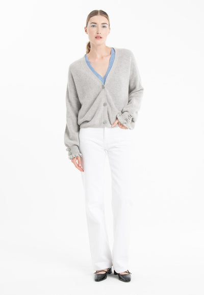 Cardigan col V femme en cachemire & laine gris- KELLY 28