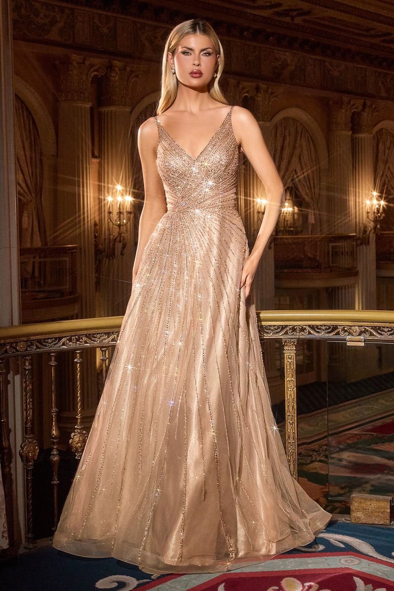 Elegant Beaded Embellished A-Line Long Formal Evening Gown CDCC474