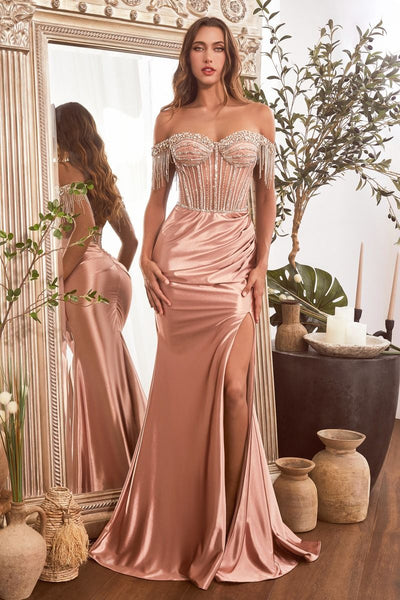 Opulent Regal Off-Shoulder Embellished Satin Gown for Gala - CDCD821