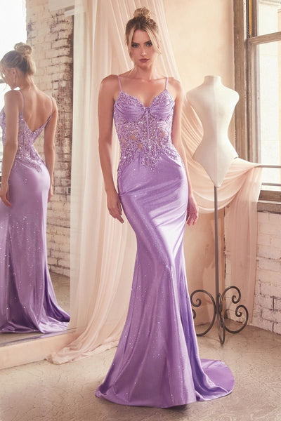 Alluring Glamorous Fitted Glitter Lace Stretch Satin Gala Gown - CDCDS450
