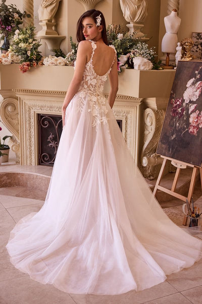 LACE APPLIQUED A-LINE TULE WEDDING DRESS CDCDS498W